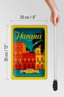 Schild Havana 20x30 cm Cuba Zeichnung gelbes Auto Deko Metallschild